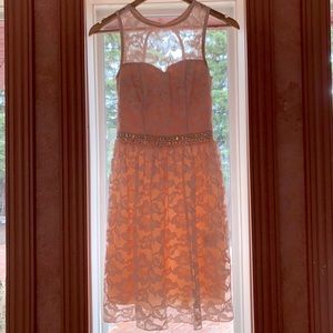 Le Chateau Lace Overlay Short Grad Dress